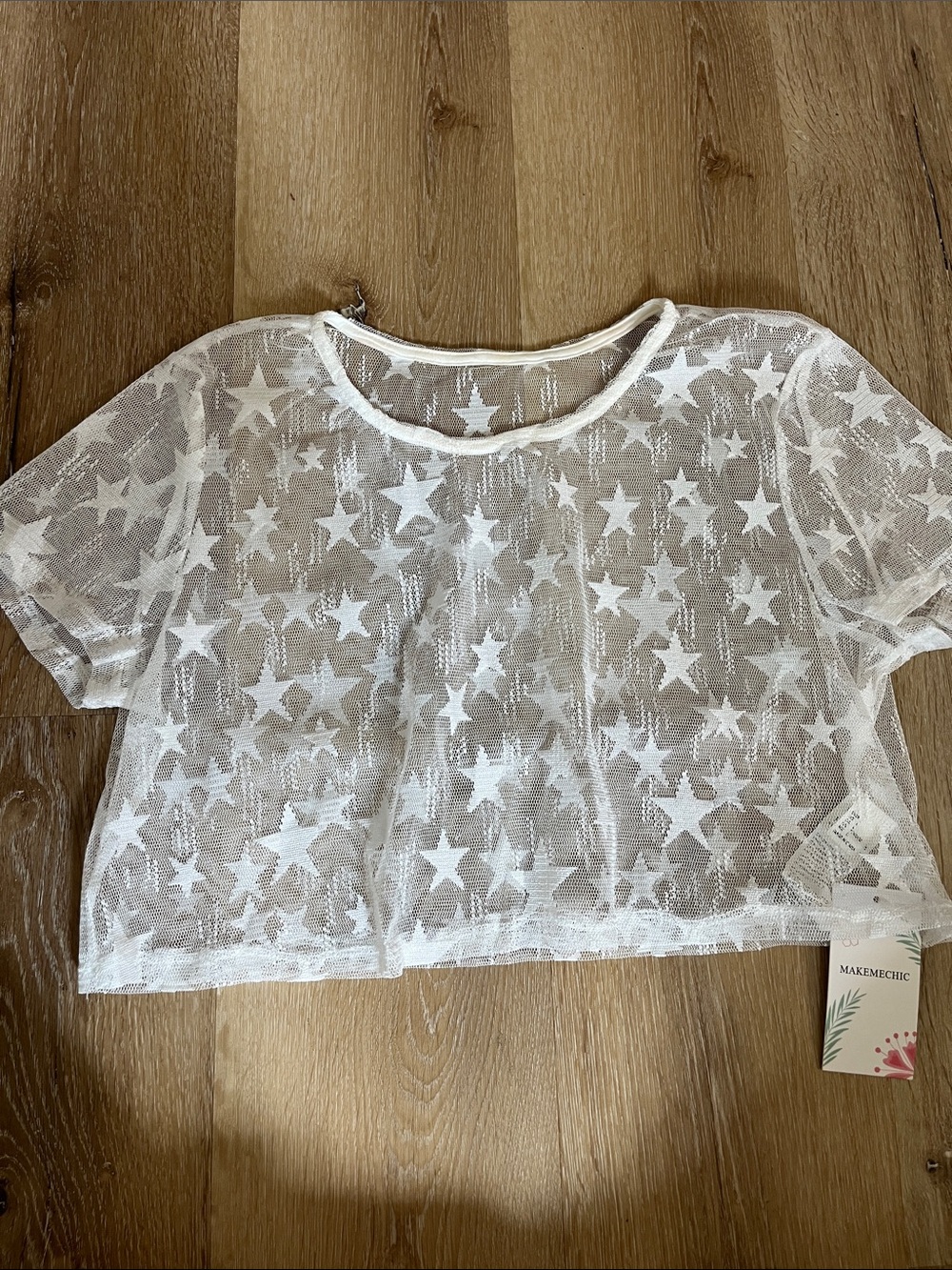 Makemechic White Star Mesh Crop Tee